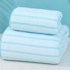 Set of two towels blue striped, very soft!